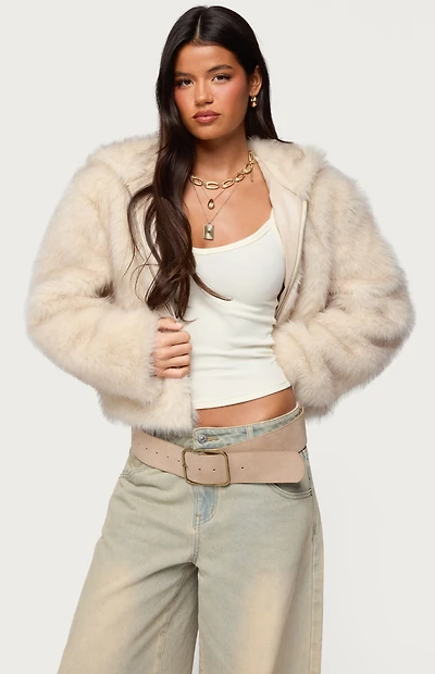 Edikted Beyonca Hooded Faux Fur Jacket