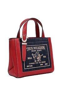 True Religion Red Arvin Buddha Motif Crossbody Tote Bag