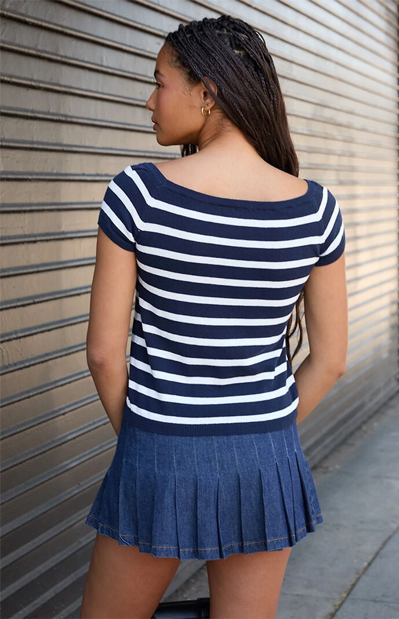 John Galt White & Blue Striped Off-The-Shoulder Knit Top