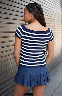 John Galt White & Blue Striped Off-The-Shoulder Knit Top