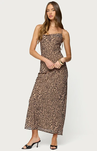 Edikted Ayanah Leopard Printed Backless Maxi Dress
