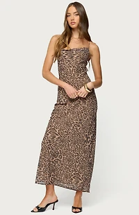 Edikted Ayanah Leopard Printed Backless Maxi Dress