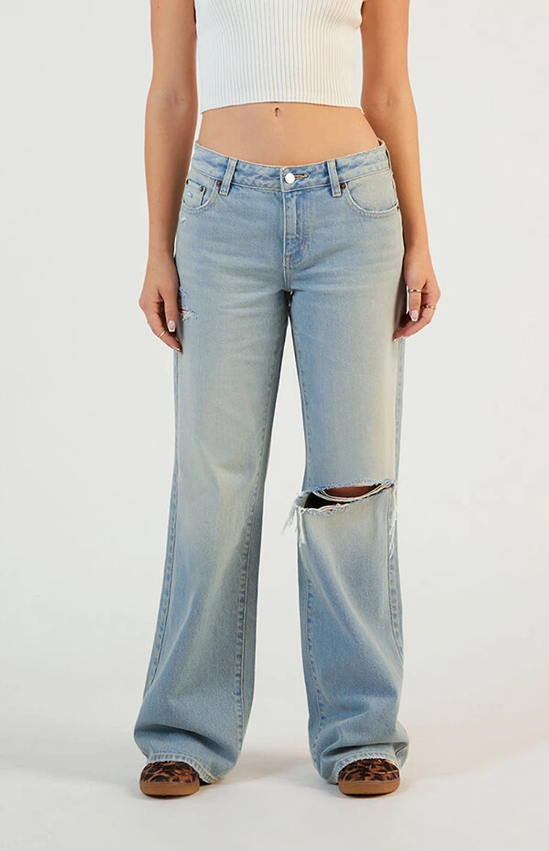 Pacsun Casey Low Rise Baggy Jeans Ripped Light Indigo