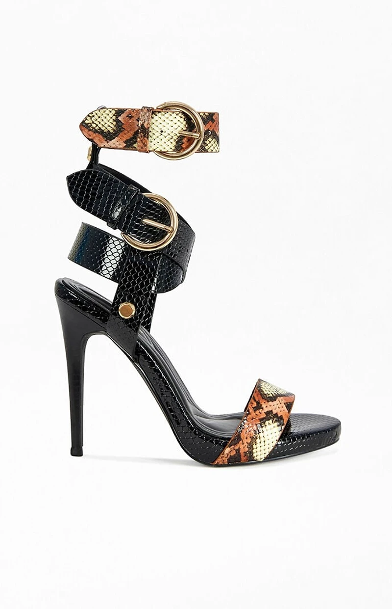 AZALEA WANG Women's Kadinsky Black Snake Stiletto Sandals