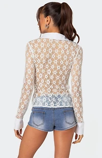 Edikted Cecilia Sheer Lace Button Up Shirt