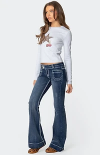 Edikted Contrast Stitch Low Rise Flared Jeans