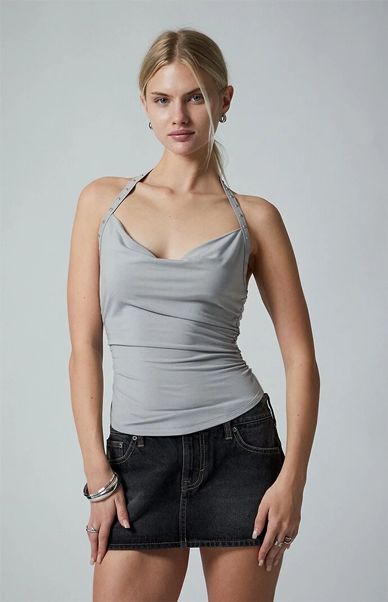 Third Charm Studded Strap Halter Tank Top