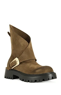 AZALEA WANG Women's Phrixus Faux Suede Asymmetrical Combat Boots