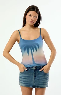 Your Favorite AOP Palm Sunset Tank Top