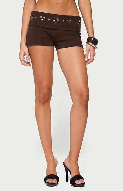 Edikted Fontey Studded Ribbed Fold over Shorts
