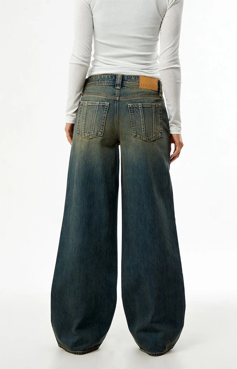 Pacsun Casey Low Rise Baggy Jeans Seamed Pocket Dark Blue Tint