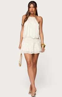 Edikted Glossy Striped Drop Waist Mini Dress