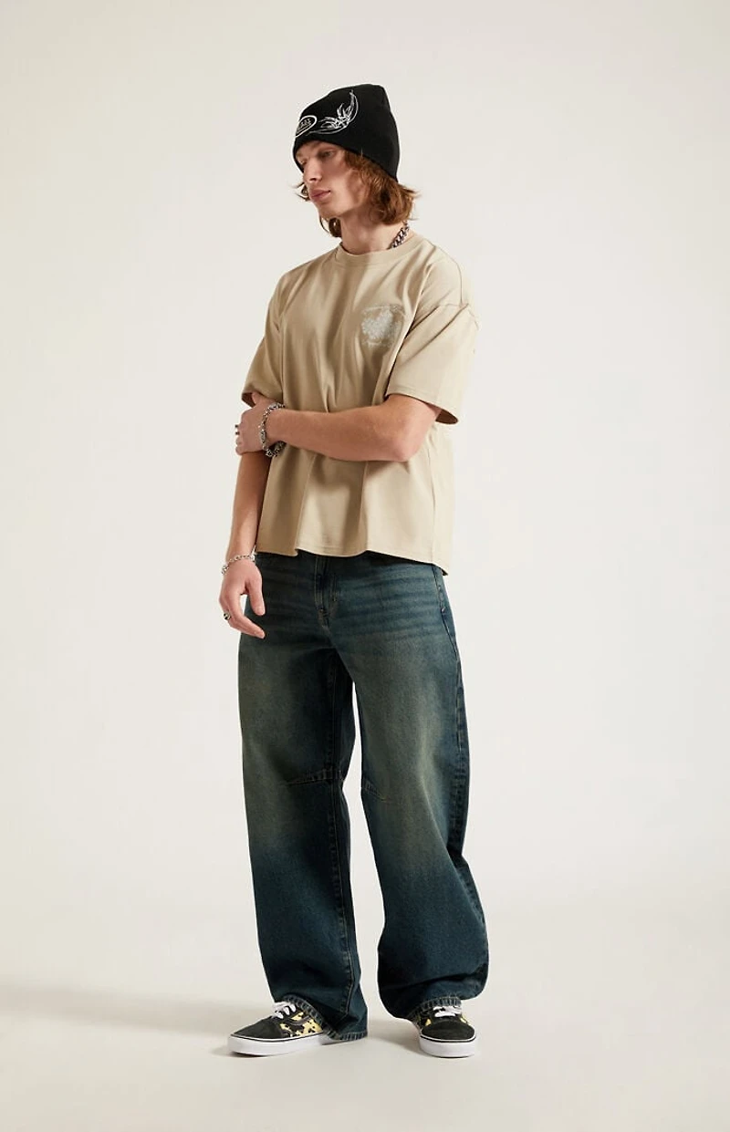 Pacsun Mason Baggy Barrel Jeans Dart Dark Blue Tint