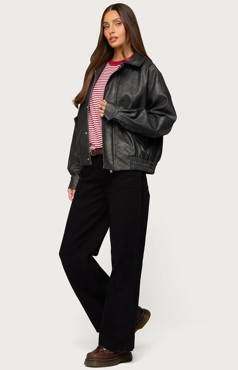 Edikted Mori Oversized Faux Leather Jacket