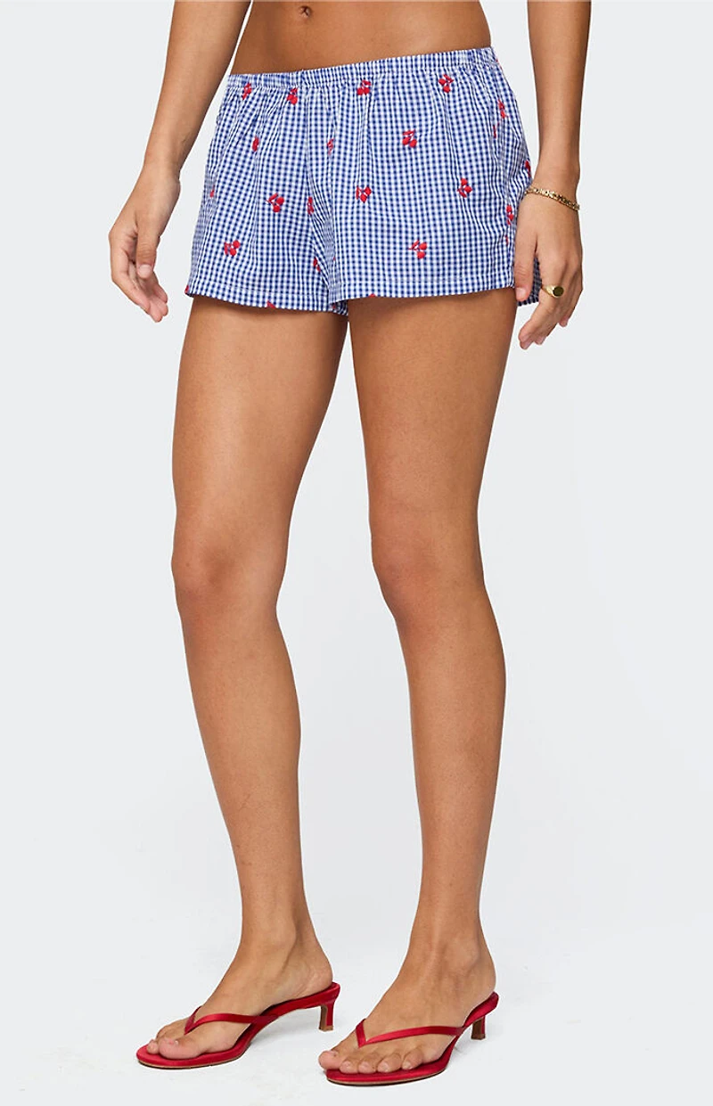 Edikted Cherry Embroidered Gingham Boxer Shorts