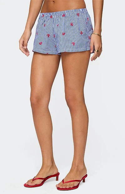 Edikted Cherry Embroidered Gingham Boxer Shorts