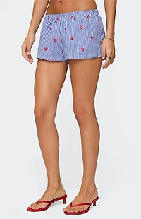 Edikted Cherry Embroidered Gingham Boxer Shorts