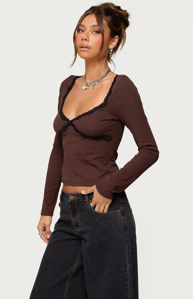 Edikted Porta Contrast Lacey Top