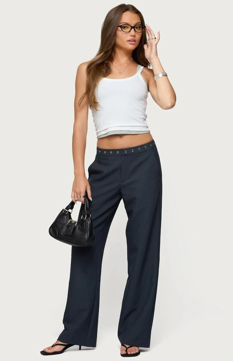 Edikted Ayve Eyelet Waist Straight Leg Pants