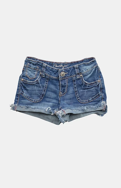 PS VINTAGE 2000s Y2K Medium Blue Cuffed Low Rise Micro Jean Shorts