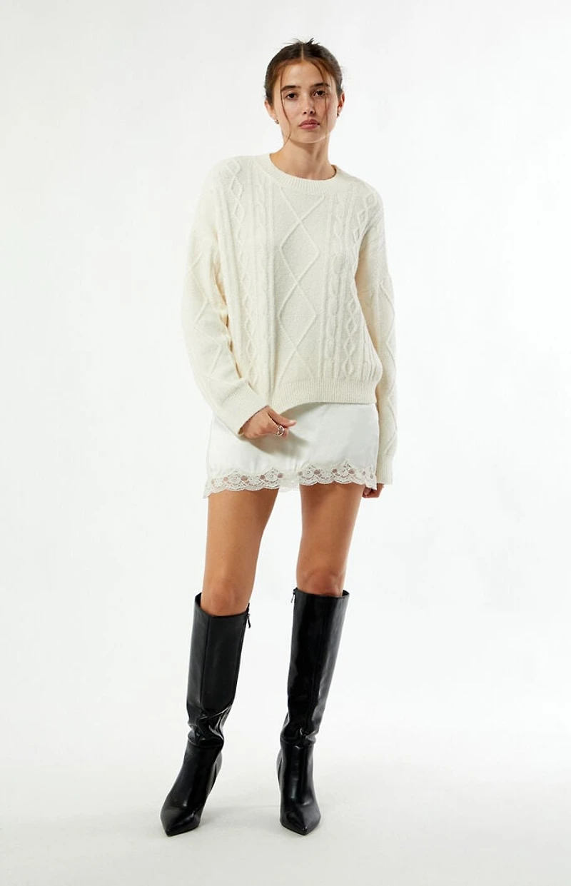 LA Hearts Cable Knit Cozy Crew Neck Sweater