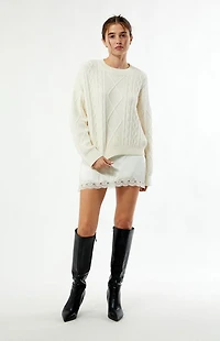 LA Hearts Cable Knit Cozy Crew Neck Sweater