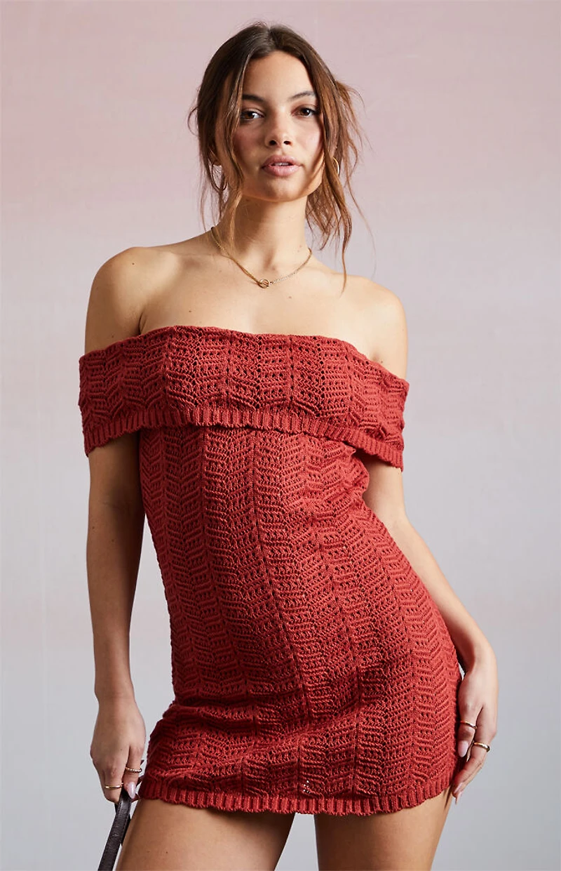 Third Charm Crochet Off-The-Shoulder Mini Dress