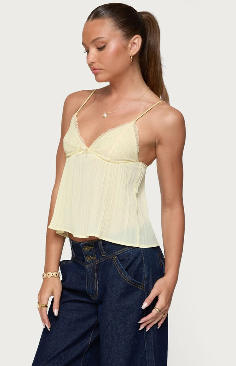 Edikted Rhian Lacey Pleated Babydoll Top