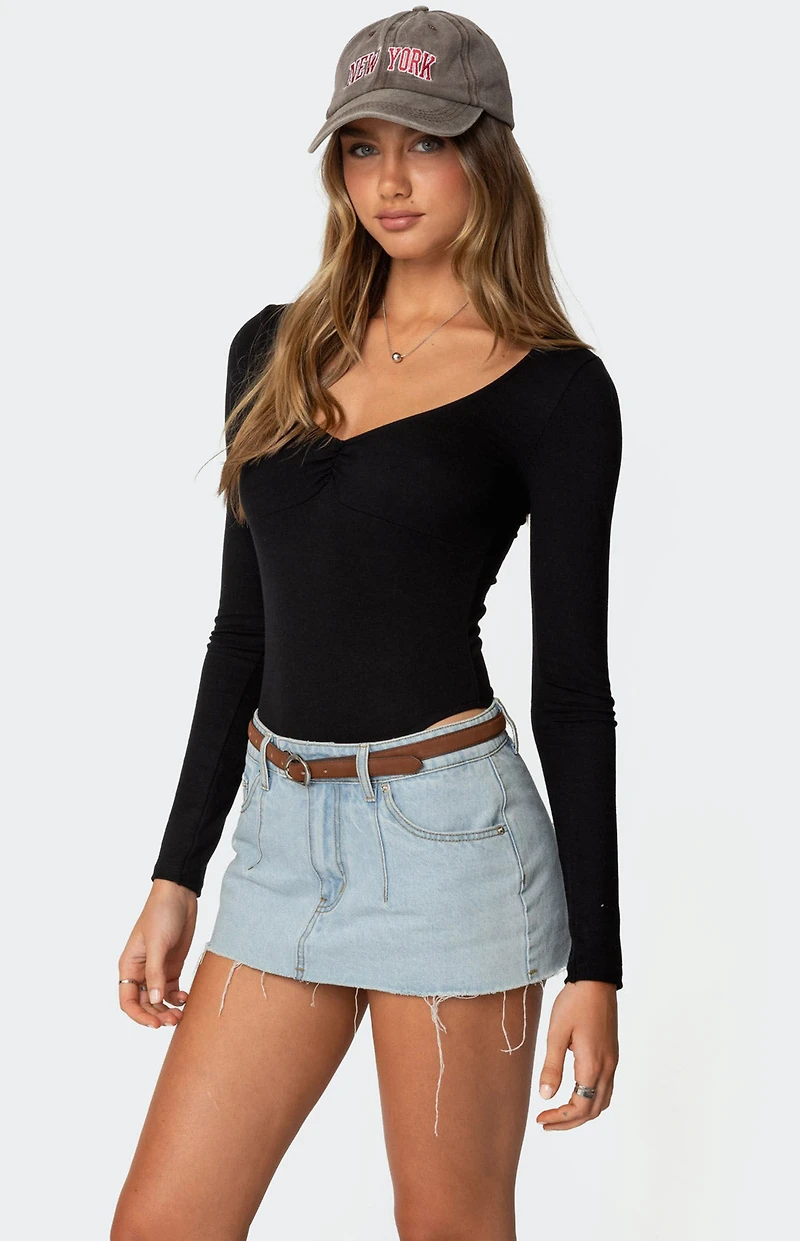 Edikted Jonah Long Sleeve V Neck Bodysuit