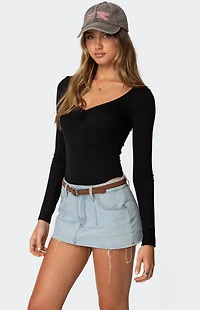 Edikted Jonah Long Sleeve V Neck Bodysuit