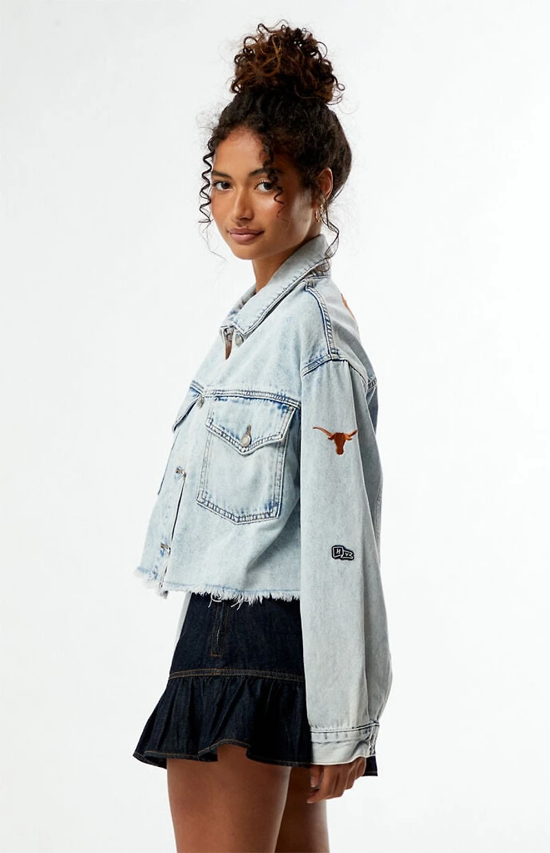 HYPE & VICE Texas Longhorns Frayed Cropped Denim Jacket