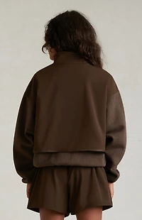 Kids Fear of God ESSENTIALS Heather Wood Nylon Fleece Mock Neck Sweatshirt