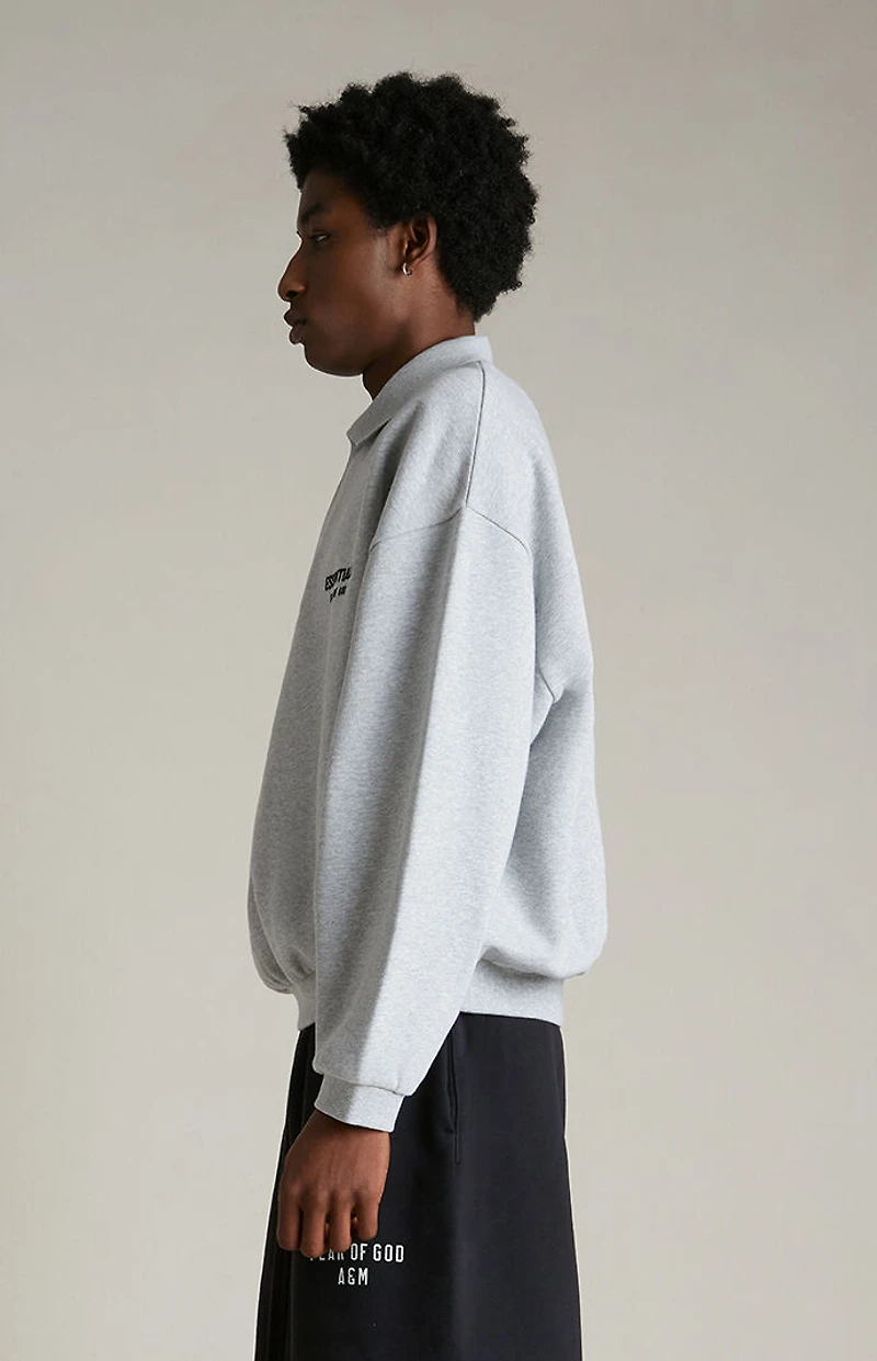 Fear of God ESSENTIALS Light Heather Grey Fleece Polo Sweatshirt