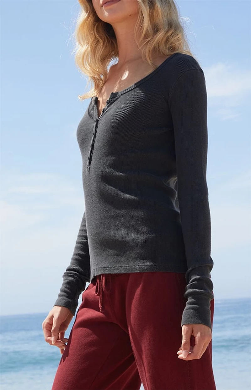John Galt Black Zelly Ribbed Long Sleeve Top