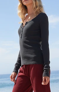 John Galt Black Zelly Ribbed Long Sleeve Top