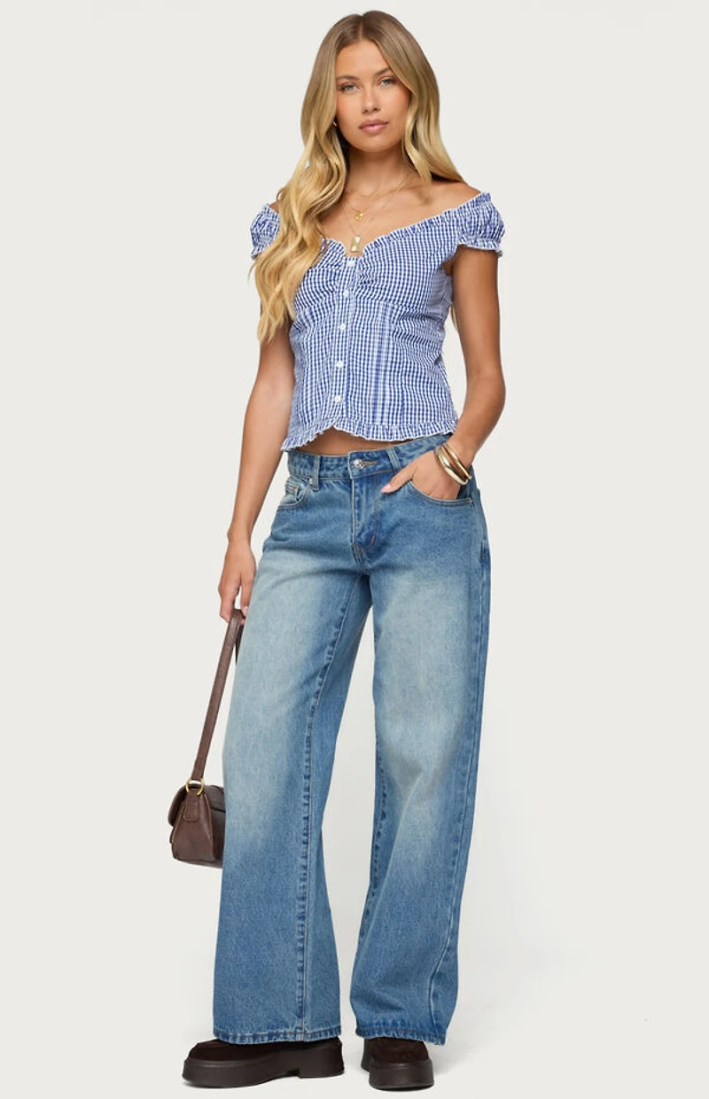 Edikted Dorothie Gingham Button Up Top
