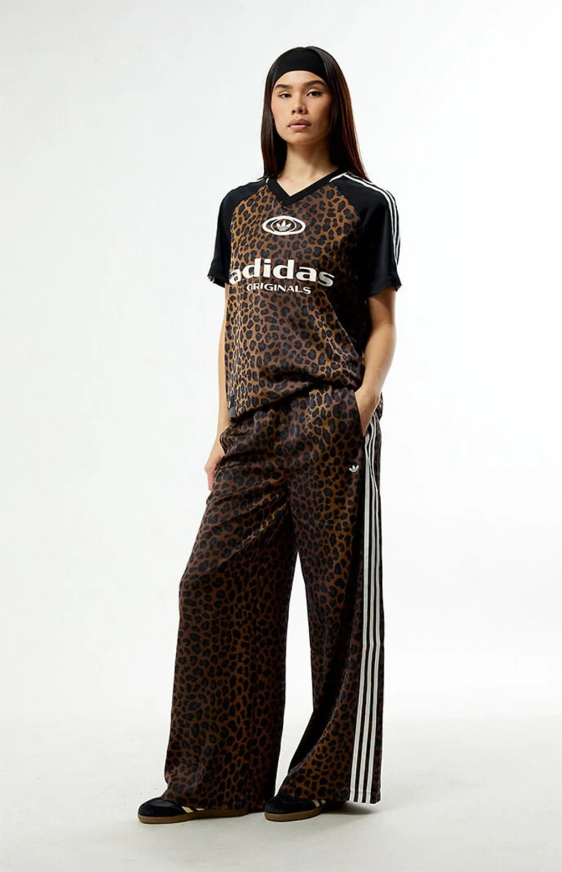 adidas Leopard Wide Leg Satin Track Pants