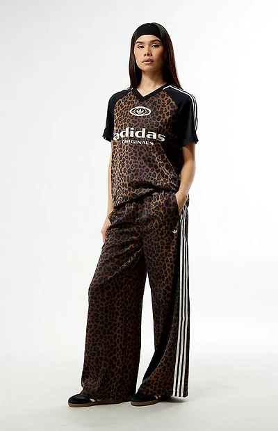 adidas Leopard Wide Leg Satin Track Pants