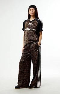 adidas Leopard Wide Leg Satin Track Pants