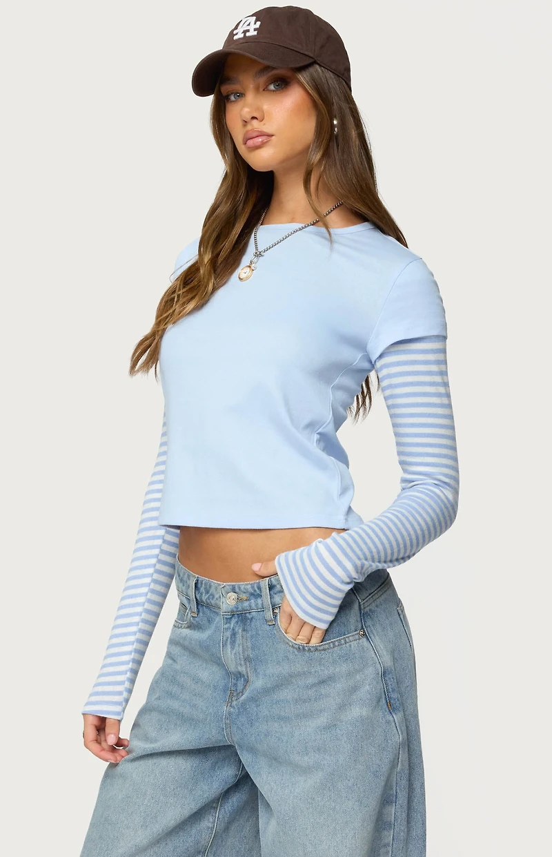 Edikted Stripey Layered Long Sleeve T-Shirt