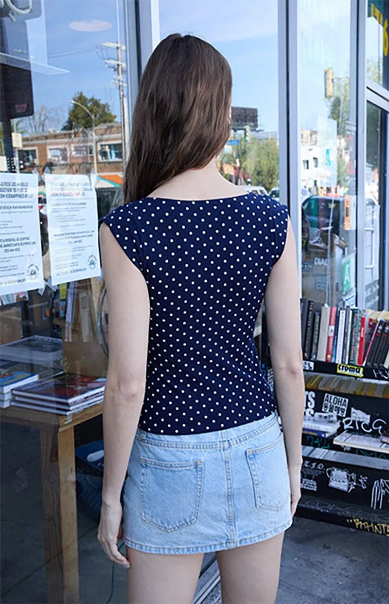 John Galt Black Polka Dot Amara Tank Top