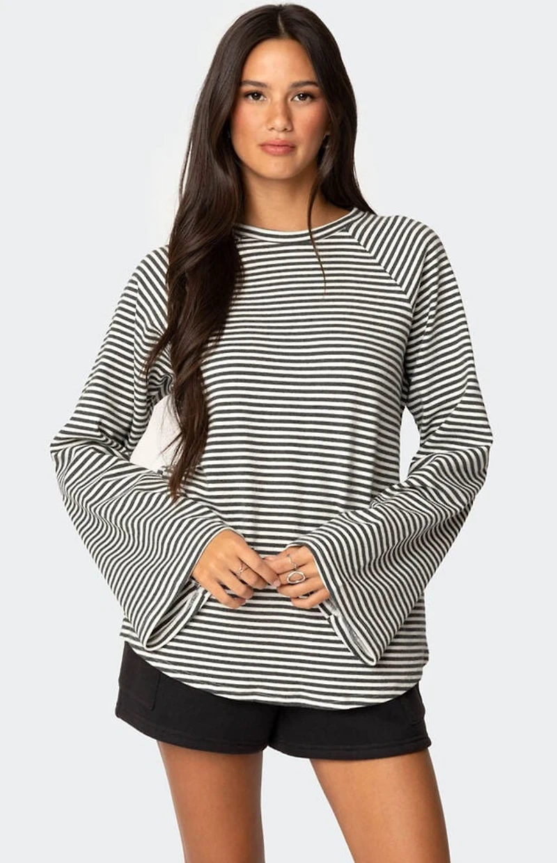 Edikted Stripey Oversized Bell Sleeve Top