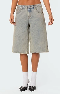 Edikted Xtra Long Acid Wash Denim Shorts