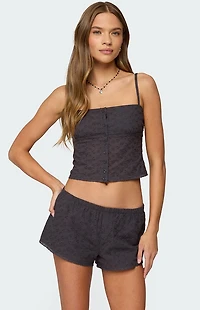 Edikted Shaya Button Up Eyelet Tank Top