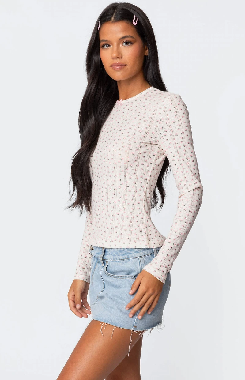 Edikted Emery Printed Pointelle Top