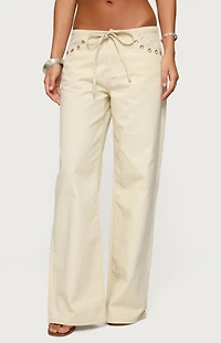 Edikted Grommet Tie Waist Low Rise Jeans