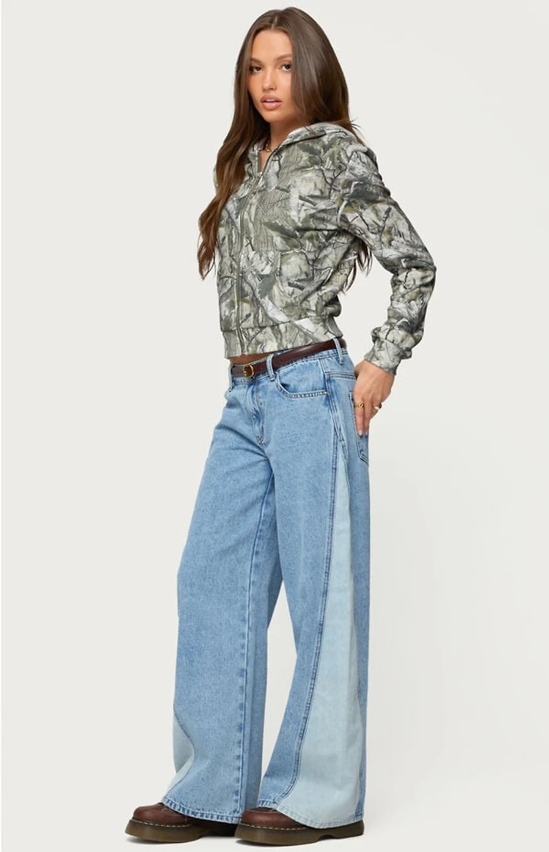 Edikted Genna Contrast Panel Low Rise Jeans