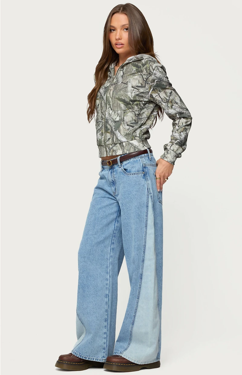 Edikted Genna Contrast Panel Low Rise Jeans