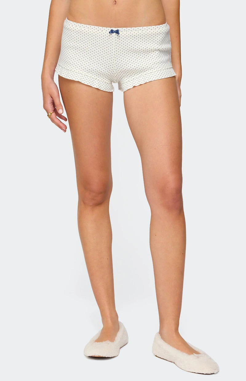 Edikted Avalon Dotted Pointelle Ruffle Shorts