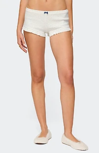 Edikted Avalon Dotted Pointelle Ruffle Shorts
